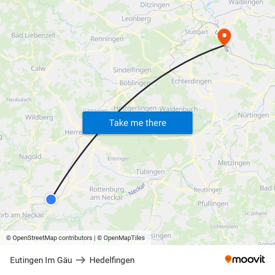 Eutingen Im Gäu to Hedelfingen map