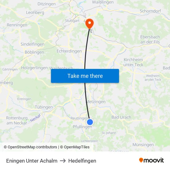Eningen Unter Achalm to Hedelfingen map