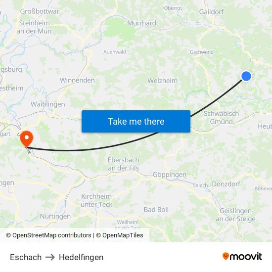 Eschach to Hedelfingen map