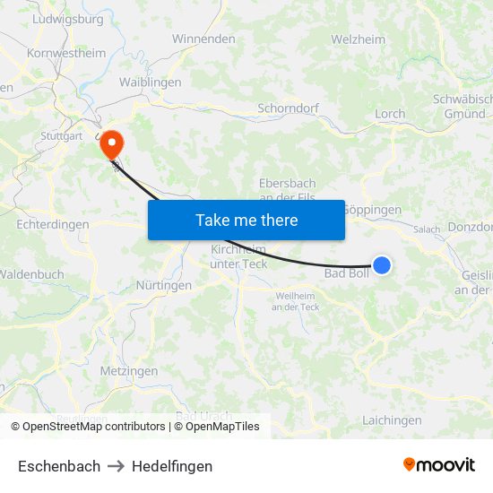 Eschenbach to Hedelfingen map