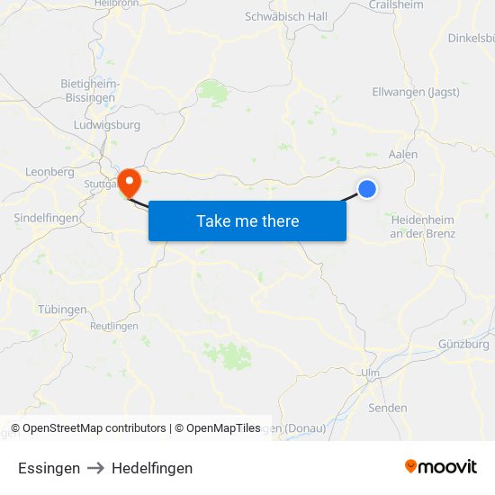 Essingen to Hedelfingen map