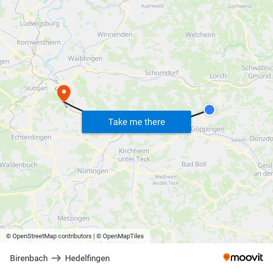 Birenbach to Hedelfingen map