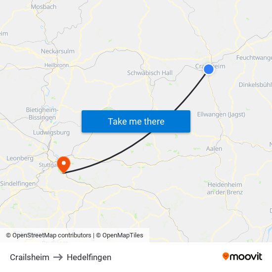 Crailsheim to Hedelfingen map