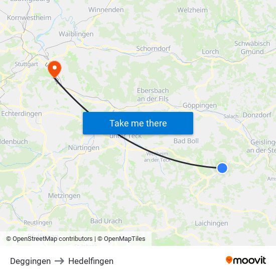 Deggingen to Hedelfingen map