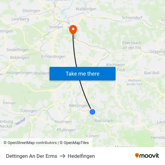 Dettingen An Der Erms to Hedelfingen map