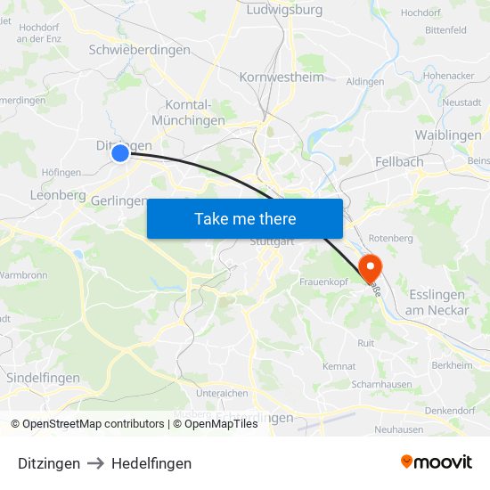 Ditzingen to Hedelfingen map