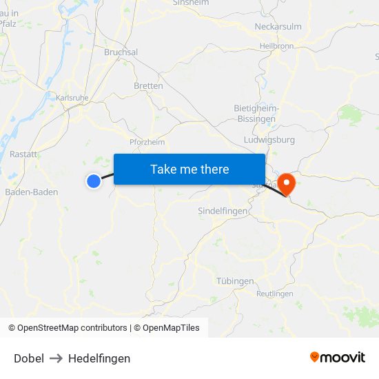 Dobel to Hedelfingen map