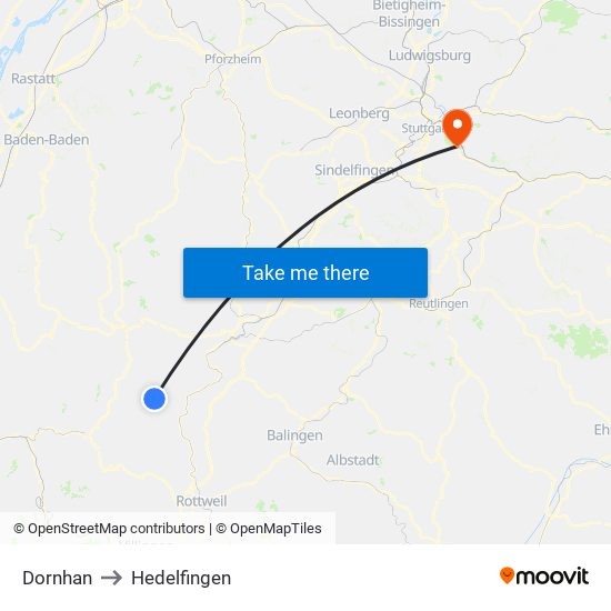 Dornhan to Hedelfingen map