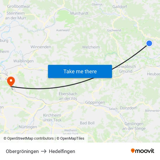 Obergröningen to Hedelfingen map