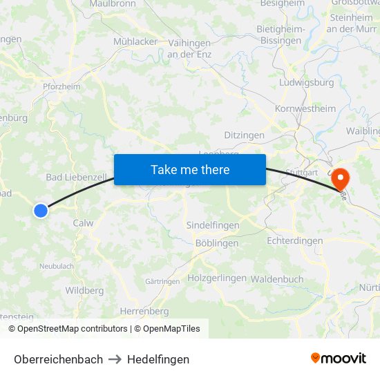 Oberreichenbach to Hedelfingen map