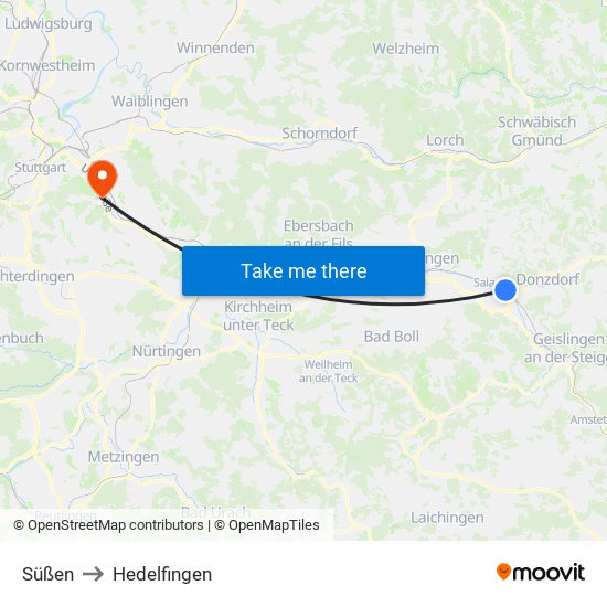 Süßen to Hedelfingen map