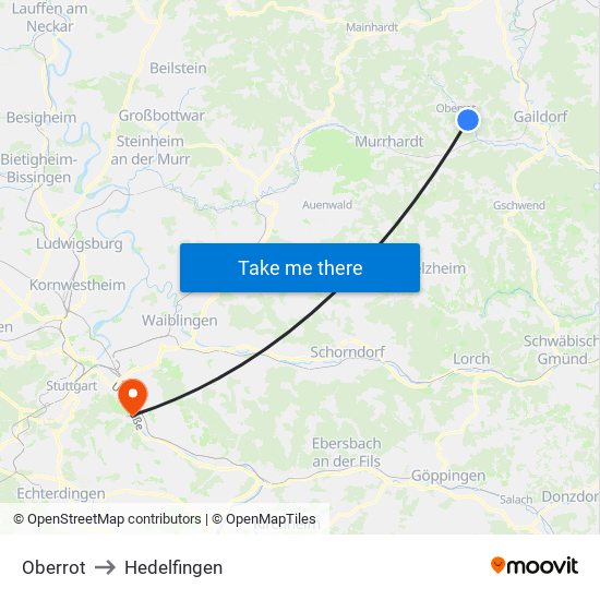 Oberrot to Hedelfingen map