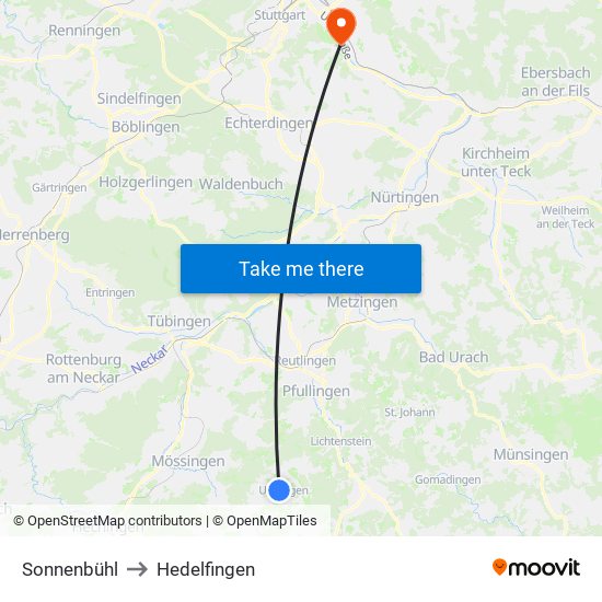 Sonnenbühl to Hedelfingen map