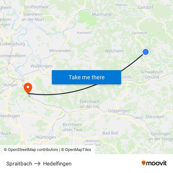 Spraitbach to Hedelfingen map