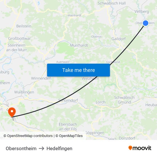 Obersontheim to Hedelfingen map