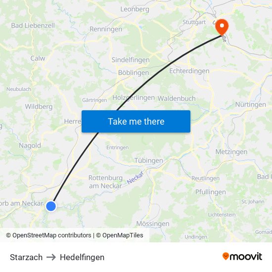 Starzach to Hedelfingen map