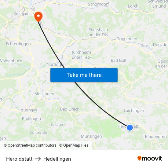 Heroldstatt to Hedelfingen map