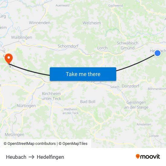 Heubach to Hedelfingen map