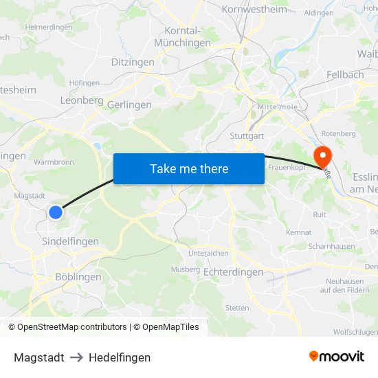 Magstadt to Hedelfingen map