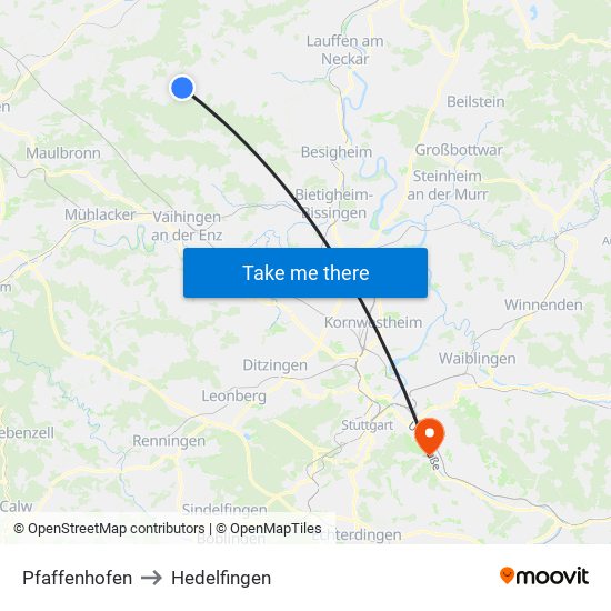 Pfaffenhofen to Hedelfingen map