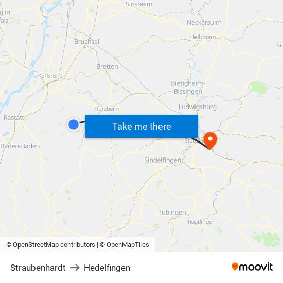 Straubenhardt to Hedelfingen map