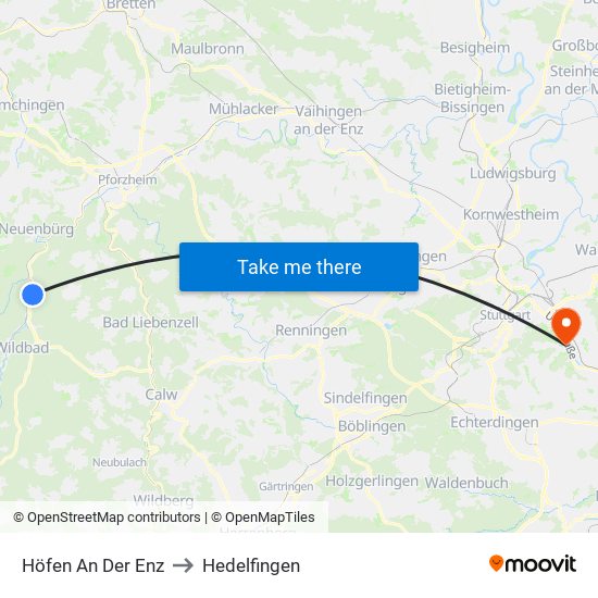 Höfen An Der Enz to Hedelfingen map