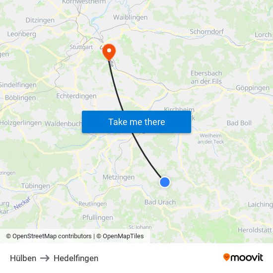 Hülben to Hedelfingen map