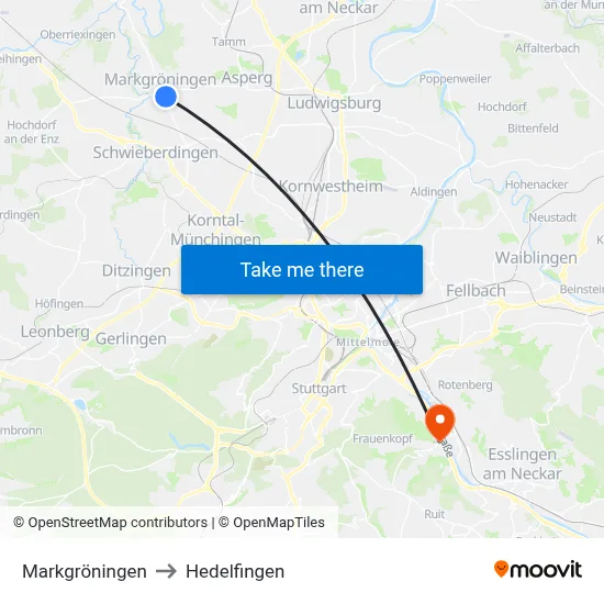 Markgröningen to Hedelfingen map