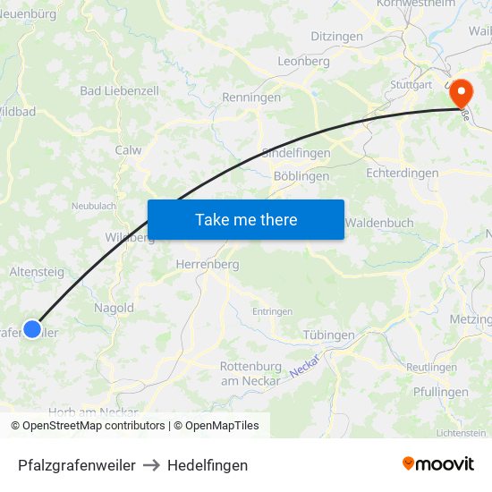Pfalzgrafenweiler to Hedelfingen map
