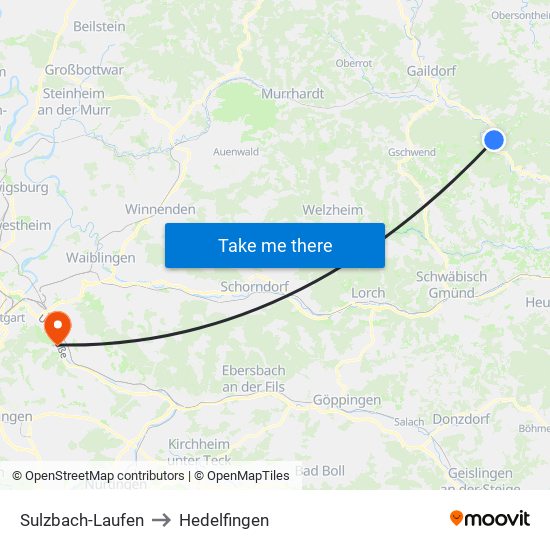 Sulzbach-Laufen to Hedelfingen map