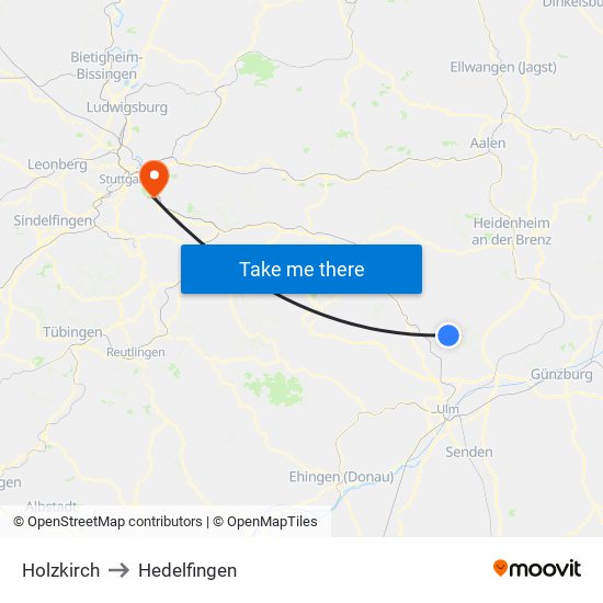 Holzkirch to Hedelfingen map