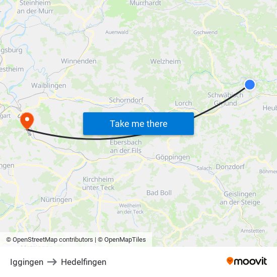 Iggingen to Hedelfingen map