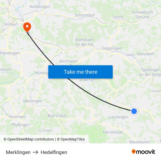 Merklingen to Hedelfingen map