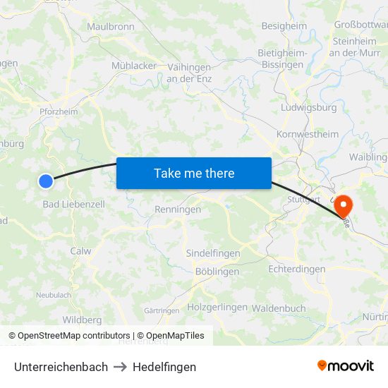 Unterreichenbach to Hedelfingen map