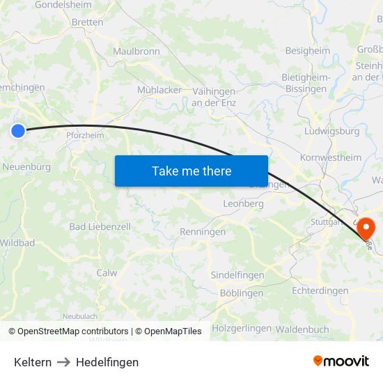 Keltern to Hedelfingen map