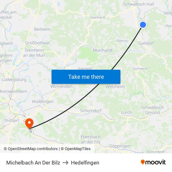 Michelbach An Der Bilz to Hedelfingen map