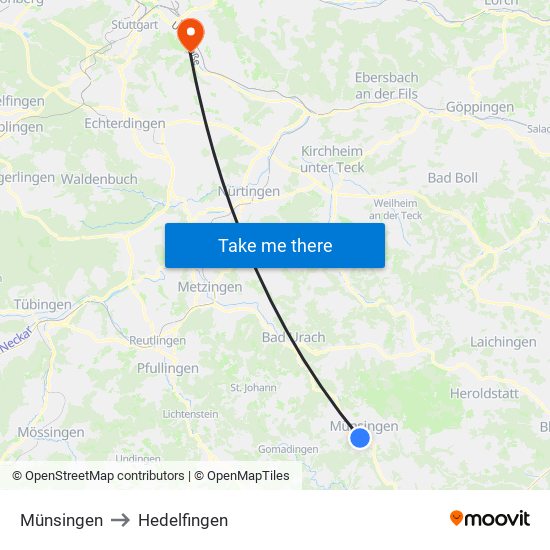 Münsingen to Hedelfingen map