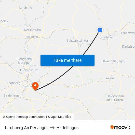 Kirchberg An Der Jagst to Hedelfingen map