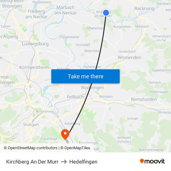 Kirchberg An Der Murr to Hedelfingen map