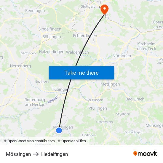Mössingen to Hedelfingen map