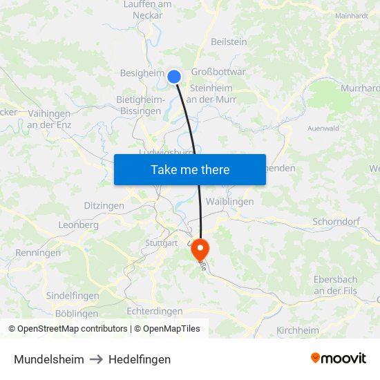 Mundelsheim to Hedelfingen map