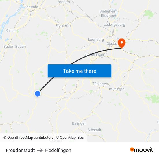 Freudenstadt to Hedelfingen map