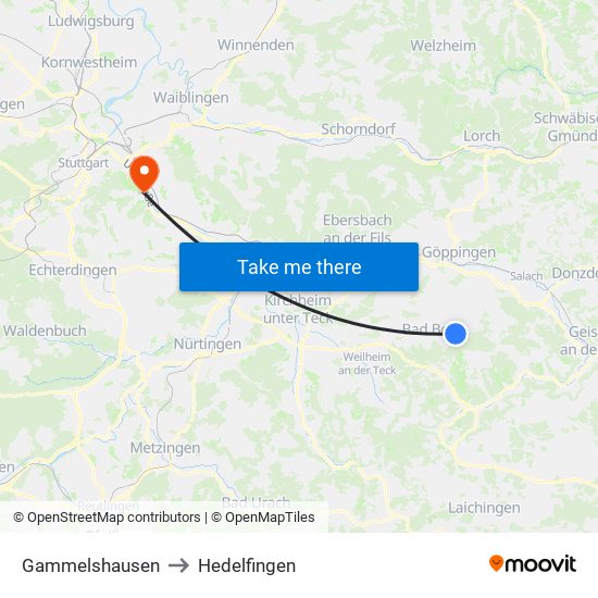 Gammelshausen to Hedelfingen map