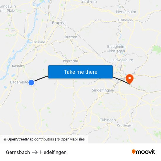 Gernsbach to Hedelfingen map