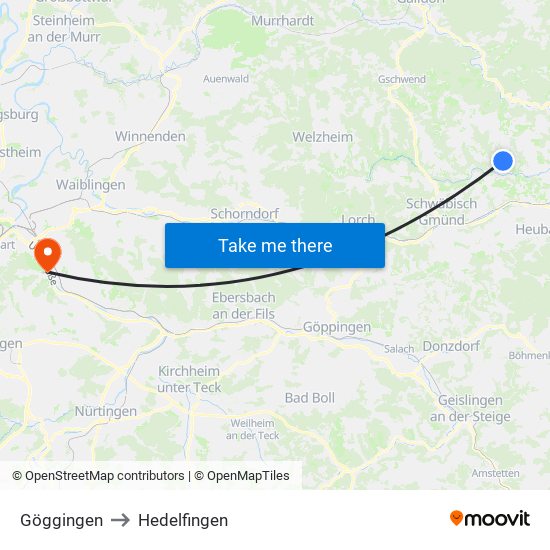 Göggingen to Hedelfingen map