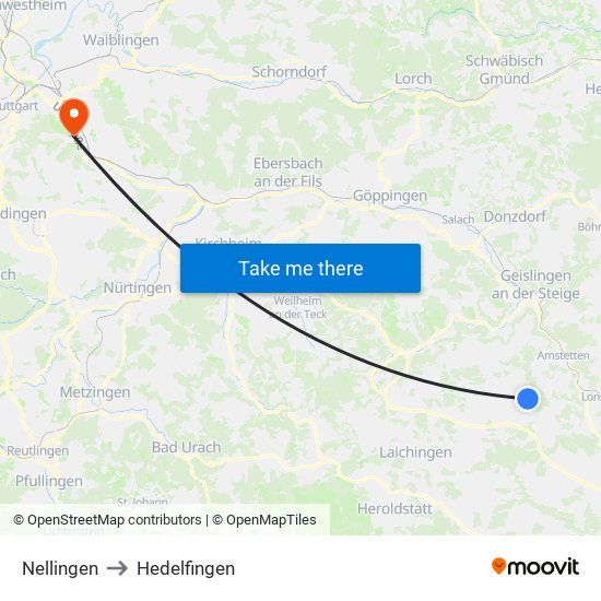 Nellingen to Hedelfingen map