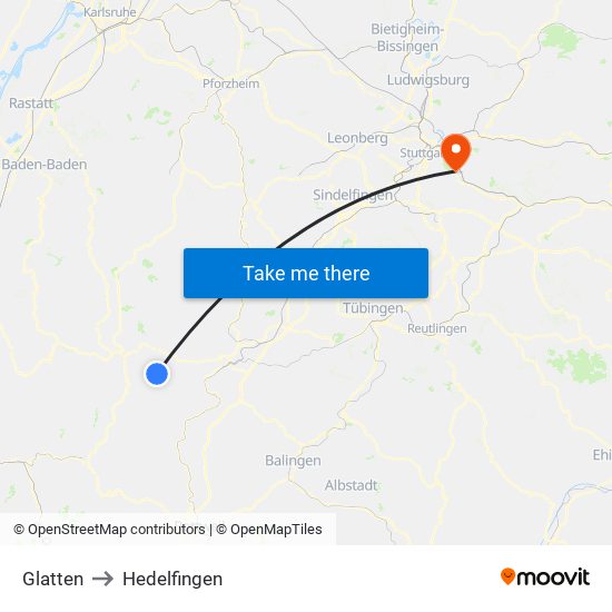 Glatten to Hedelfingen map