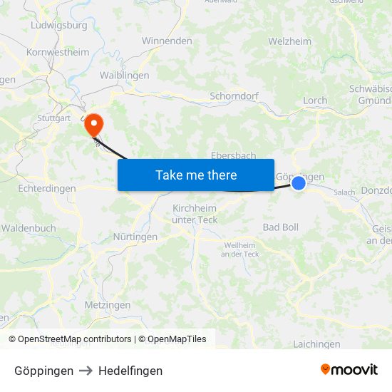 Göppingen to Hedelfingen map