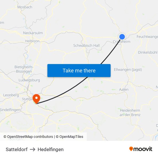 Satteldorf to Hedelfingen map