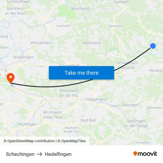 Schechingen to Hedelfingen map